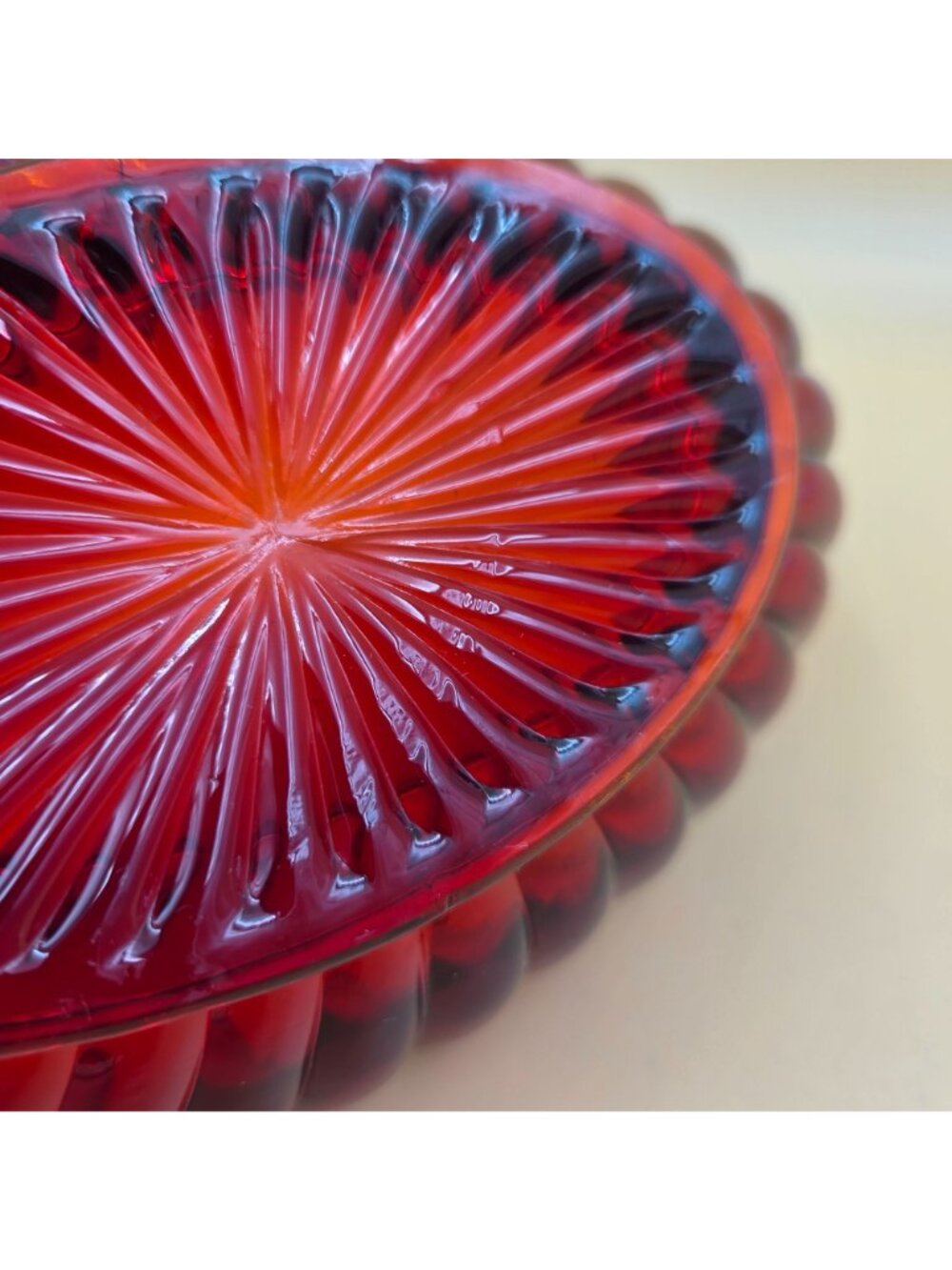 Imperial Glass Pillar Flute Ruby Red 8 Inch Oval Relish Serving Bowl Vintage - Picture 7 of 7